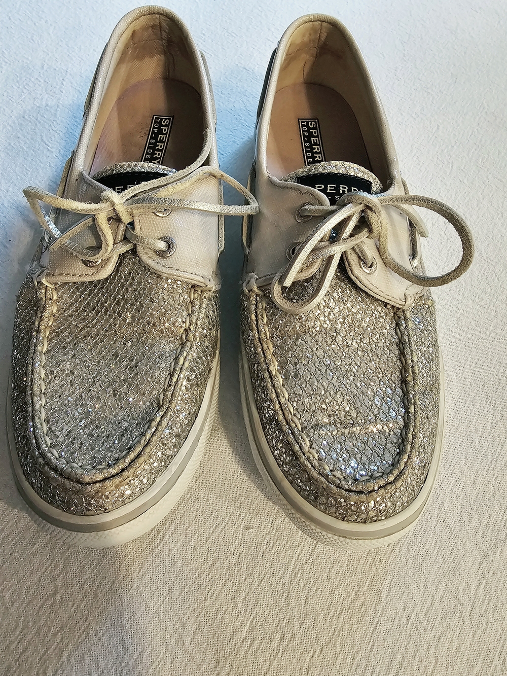 Sperry Top-Sider Women's Silver Sequin Boat Shoes Sparkle Metallic Size 8